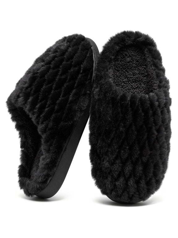 Women's Fuzzy Slippers Comfortable and Warm Faux Fur Home Shoes Soft Memory Foam Slippers