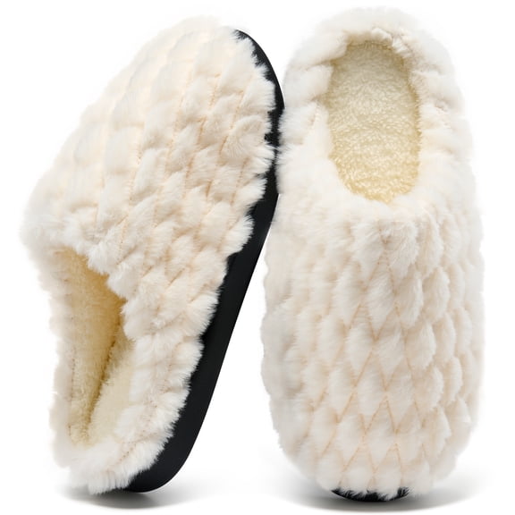Ecetana Women's Fuzzy Slippers Comfortable and Warm Faux Fur Home Shoes Soft Memory Foam Slippers