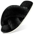 thumbnail image 1 of Ecetana Women's Fuzzy Slippers Cross Band Memory Foam House Shoes Open Toe, 1 of 7