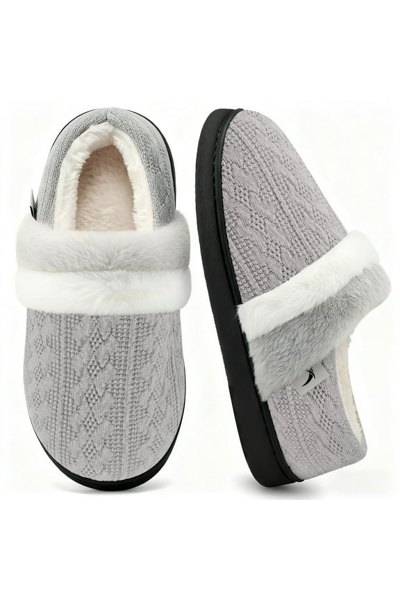 Women's Fuzzy Slippers Memory Foam Closed Back Slippers Non-slip Warm House Shoes