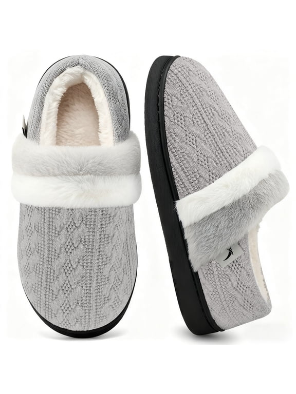 Women's Fuzzy Slippers Memory Foam Closed Back Slippers Non-slip Warm House Shoes