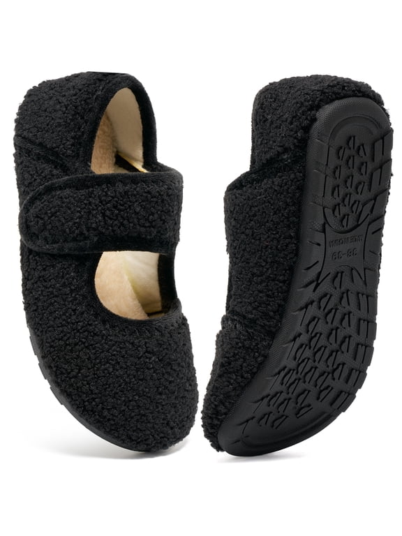 Women's Fuzzy Mary Jane House Slippers with Adjustable Strap