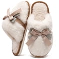 thumbnail image 1 of Ecetana Women's Fuzzy Bow Slippers Faux Fur Memory Foam Slip-Resistant House Shoes, 1 of 7