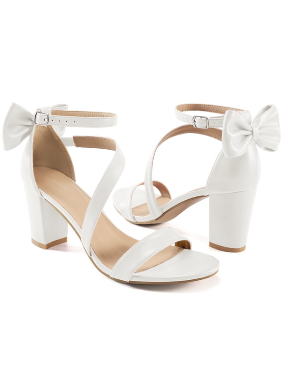 Women's High Heel Sandals with Bow Strappy Chunky Heel Dress Shoes for Party Wedding