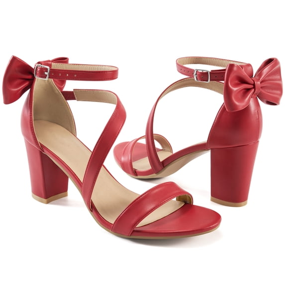 Ecetana Women's High Heel Sandals with Bow Strappy Chunky Heel Dress Shoes for Party Wedding