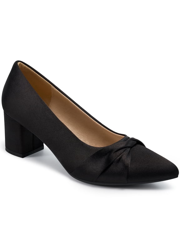 Women's Chunky Heel Pumps Pointed Toe Bow Knot Heel Dress Shoes for Wedding Party Daily