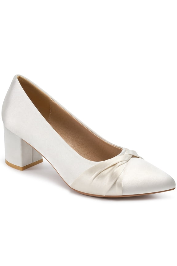 Women's Chunky Heel Pumps Pointed Toe Bow Knot Heel Dress Shoes for Wedding Party Daily