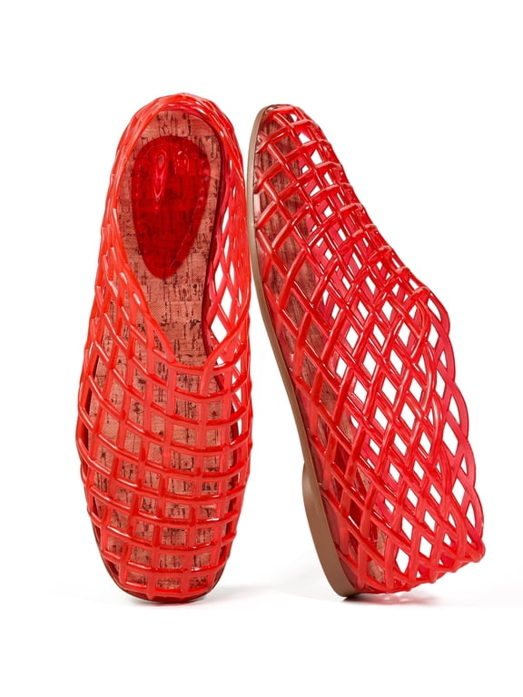 Women's Jelly Sandals Mesh Flats Breathable Clear Hollow Jelly Shoes for Women