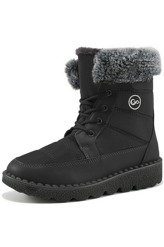 Women's Lace Up Winter Boots Warm Faux Fur Lined Ladies Snow Boots Fashion Mid Carf Boots