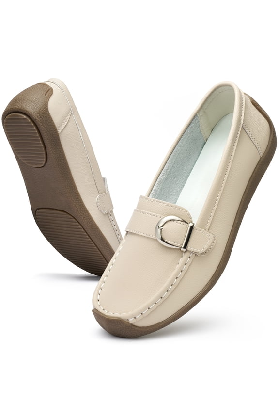 Women's Leather Loafers Classic Slip-On Dress Flats Comfort Office Shoes