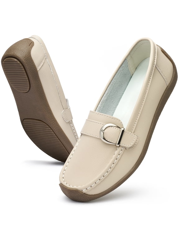 Women's Leather Loafers Classic Slip-On Dress Flats Comfort Office Shoes