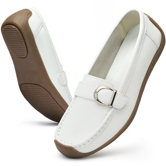 Ecetana Women's Leather Loafers Classic Slip-On Dress Flats Comfort Office Shoes