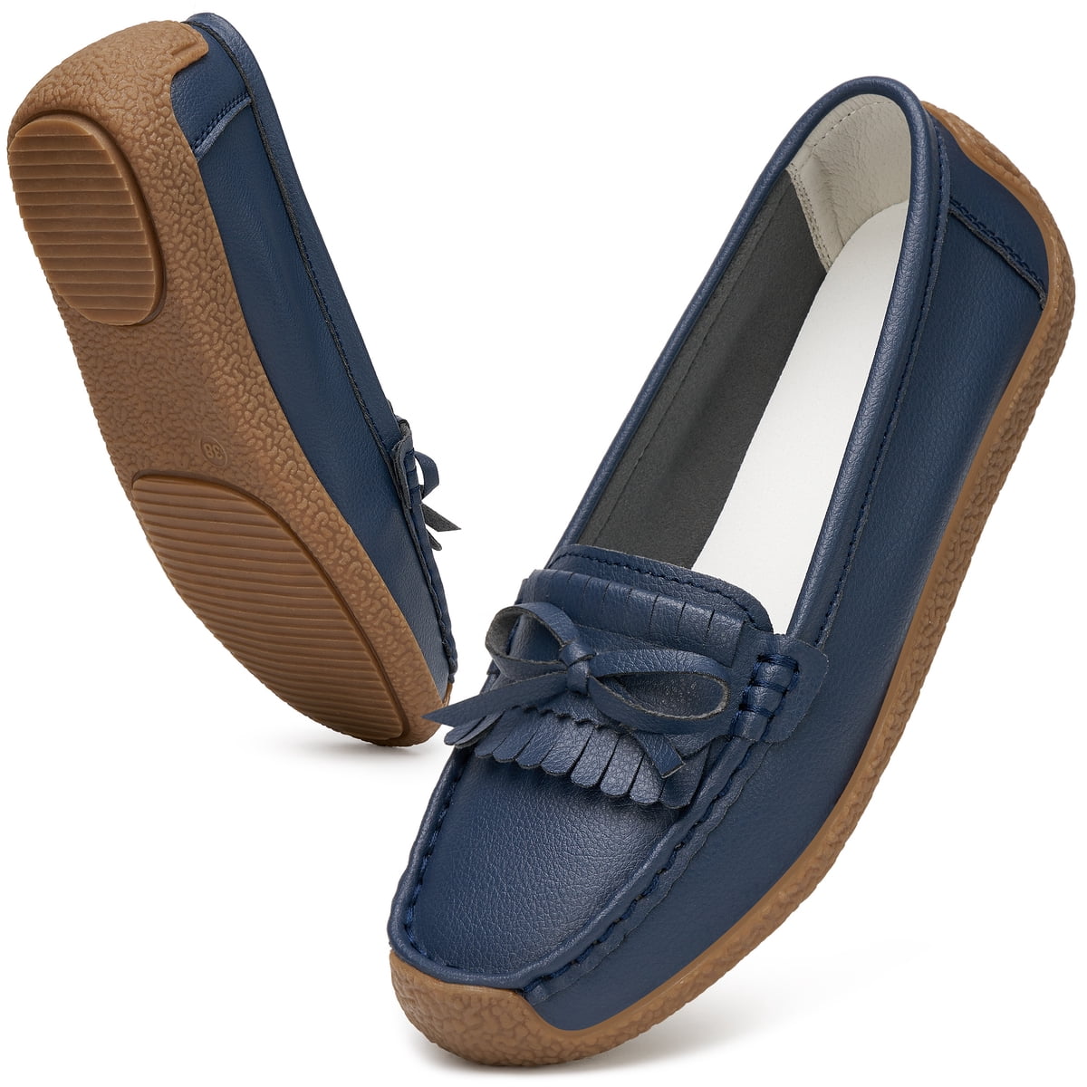 Women's Leather Loafers Cozy Slip-Ons Driving Shoes Lightweight Work Flats for Women
