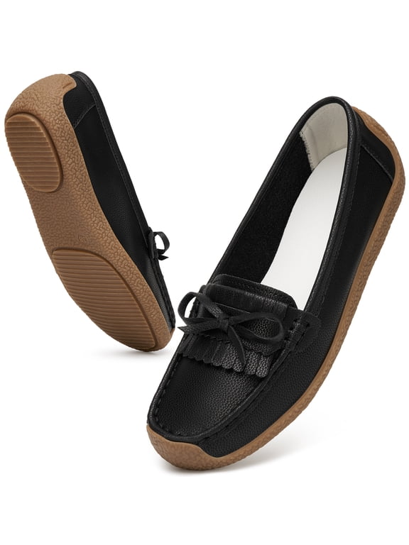 Women's Leather Loafers Cozy Slip-Ons Driving Shoes Lightweight Work Flats for Women