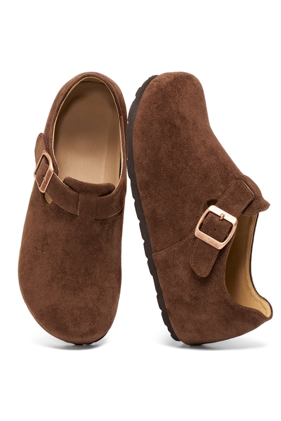 Women's Loafers Slip-On Shoes Suede Casual Flats with Adjustable Strap