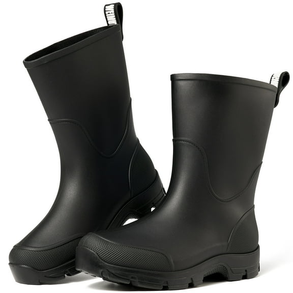 Ecetana Women's Waterproof Rain Boots Wide Mid Calf Comfortable Rubber Shoes Lightweight Anti-slipping Rain Footwear for Outdoor Garden Farm Work