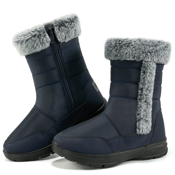 Ecetana Women's Mid Calf Waterproof Winter Snow Boots Warm Faux Fur Lined Fashion Hiking Boots