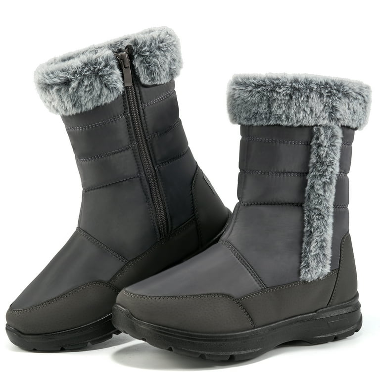 Ecetana Women's Mid Calf Waterproof Winter Snow Boots Warm Faux