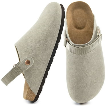 Ecetana Women's Mules & Clogs Suede Closed Toe Sandals Slip On Flats Sandals with Hook Loop