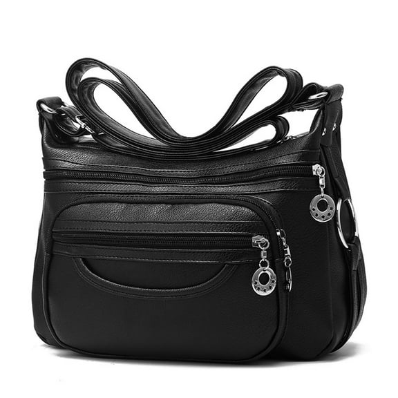 Ecetana Women's PU Large-Capacity Crossbody Messenger Shoulder Bag, Black