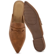 Ecetana Womens Pointed Toe Mules PU Leather Backless Loafer Flats Casual Slip On Shoes