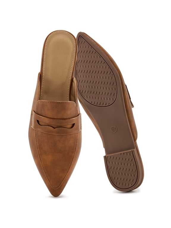 Women's Pointed Toe Mules PU Leather Backless Loafer Flats Casual Slip On Shoes