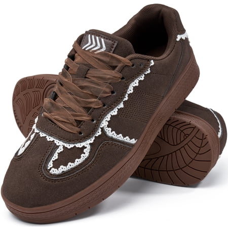 Ecetana Women's Lace Detail Fashion Sneakers Comfortable Casual Dress Sneakers Walking Trendy Footwear