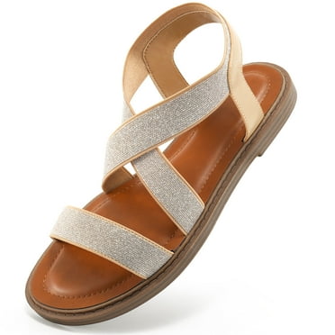 Ecetana Women's Sandals Elastic Strap Flat Sandals for Women Comfortable Walking