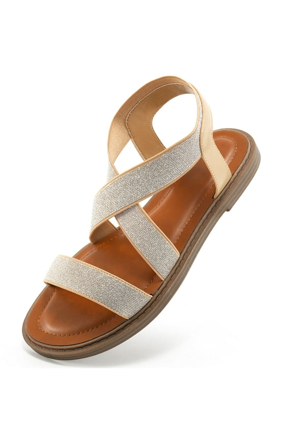 Women's Sandals Elastic Strap Flat Sandals for Women Comfortable Walking
