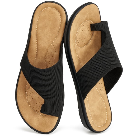 Ecetana Summer Flat Sandals for Women Comfortable Walking Dressy Slides Orthopedic Casual Shoes
