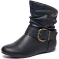 thumbnail image 1 of Ecetana Women's Slouch Ankle Flat Boots Mid Calf Slip On Boots Round Toe Short Boots, 1 of 6