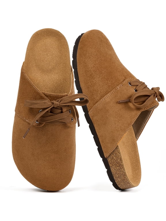 Women's Suede Clogs & Mules Cork Footbed Slip On Leather Mules Indoor Outdoor Sandals