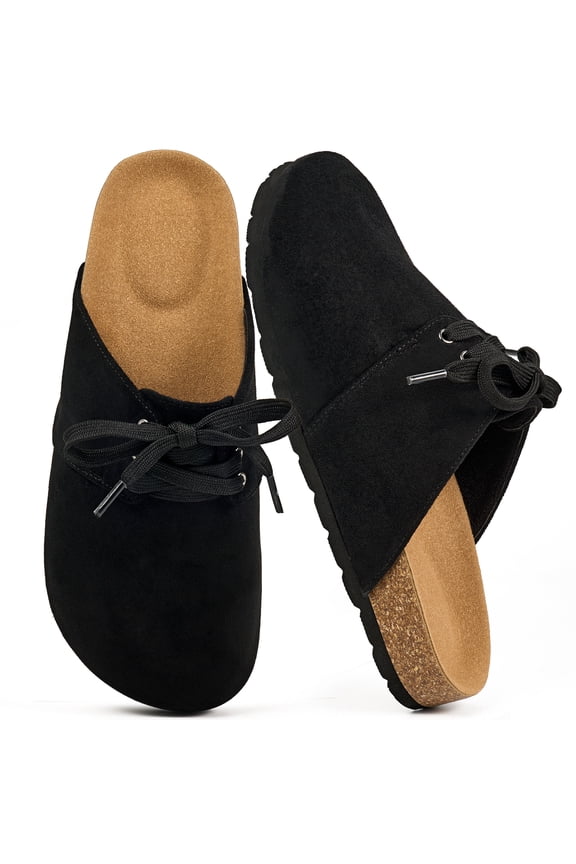 Women's Suede Clogs & Mules Cork Footbed Slip On Leather Mules Indoor Outdoor Sandals