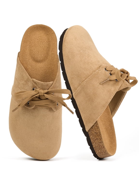 Women's Suede Clogs & Mules Cork Footbed Slip On Leather Mules Indoor Outdoor Sandals