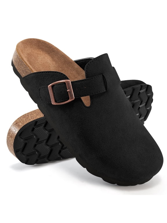 Women's Suede Clogs & Mules Cork Footbed Slip On Leather Mules with Arch Support
