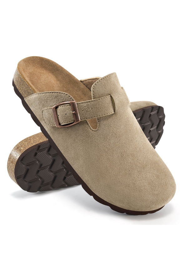Women's Suede Clogs & Mules Cork Footbed Slip On Leather Mules with Arch Support