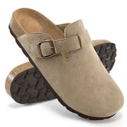 Ecetana Womens Suede Clogs & Mules Cork Footbed Slip On Leather Mules with Arch Support