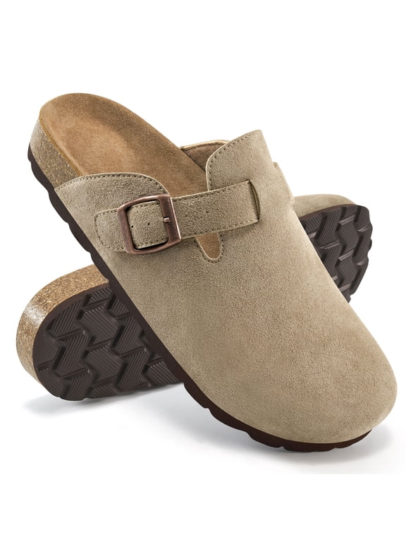 Women's Suede Clogs & Mules Cork Footbed Slip On Leather Mules with Arch Support