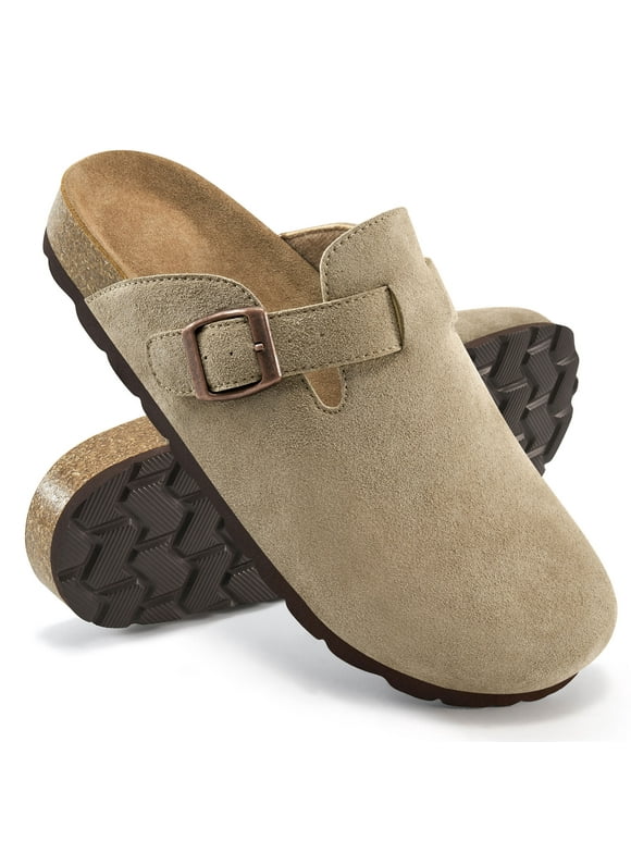 Women's Suede Clogs & Mules Cork Footbed Slip On Leather Mules with Arch Support