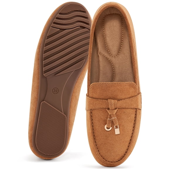 Ecetana Women's Suede Loafers Slip-On Flat Shoes Round Toe Casual Shoes for Daily Office Walking
