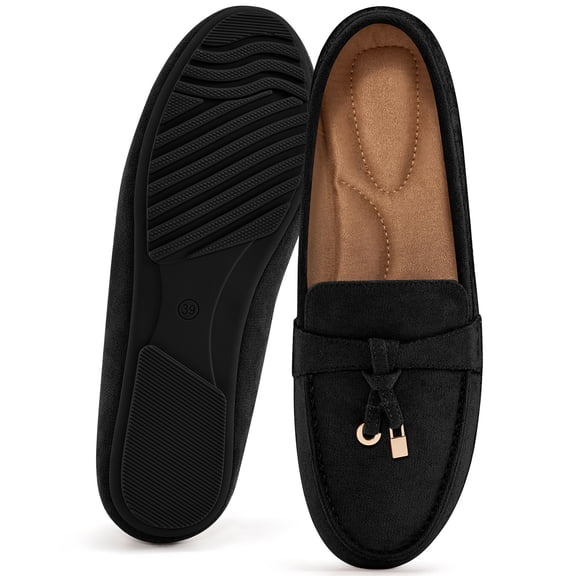 Ecetana Women's Suede Loafers Slip-On Flat Shoes Round Toe Casual Shoes for Daily Office Walking
