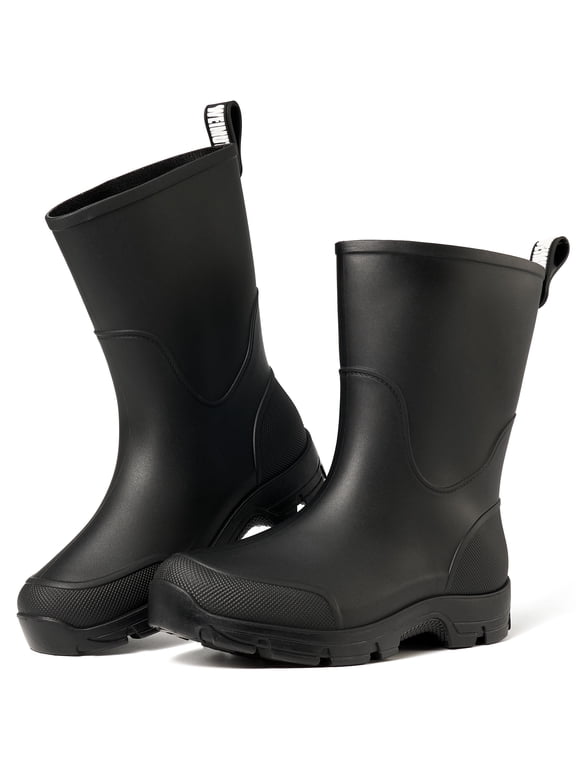 Women's Waterproof Rain Boots Wide Mid Calf Comfortable Rubber Shoes Lightweight Anti-slipping Rain Footwear for Outdoor Garden Farm Work