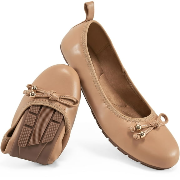 Ecetana Womens Ballet Flats for Women Foldable Flats Round Toe Slip-On Loafer Flat Shoes