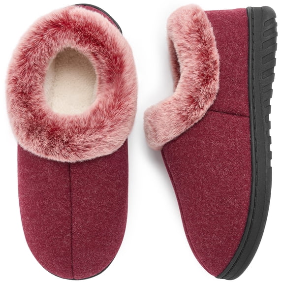 Ecetana Womens Closed Back Slippers Warm Soft Comfy Memory Foam Non-Slip House Shoes with Fluffy Collar