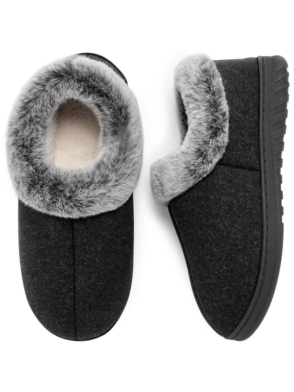 Womens Closed Back Slippers Warm Soft Comfy Memory Foam Non-Slip House Shoes with Fluffy Collar