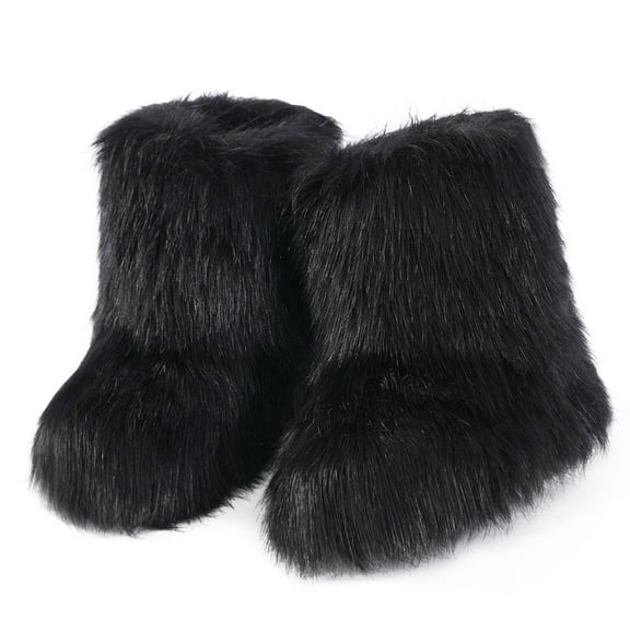 Ecetana Womens Faux Fur Boot Winter Warm Fluffy Long Furry Boots Mid-Calf Snow Boots