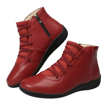 Ecetana Womens Flats Boots Side Zipper Leather Ankle Booties
