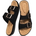 thumbnail image 1 of Ecetana Womens Flat Sandals Dressy Summer Comfortable Double Buckle Slip-On Slides Beach Shoes for Walking, 1 of 7
