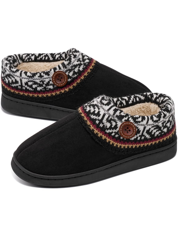 Womens Fuzzy Closed Back Slippers Warm Soft Comfy Memory Foam Non-Slip House Shoes with Fluffy Collar