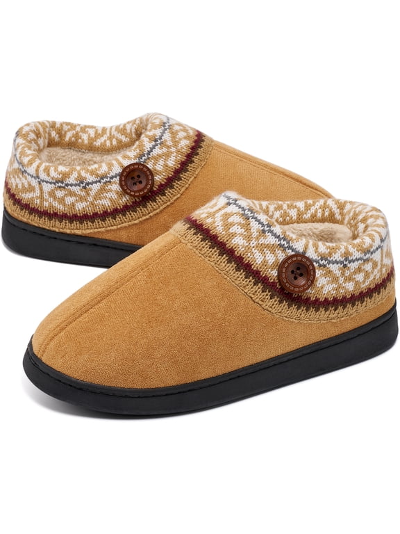 Womens Fuzzy Closed Back Slippers Warm Soft Comfy Memory Foam Non-Slip House Shoes with Fluffy Collar